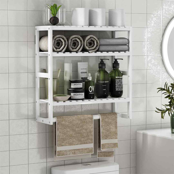 TELOVIN Towel Rack Bathroom Storage Shelves Over The Toilet With Towel